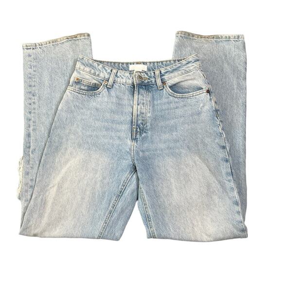 H&M distressed ripped light wash denim jeans high waist button fly size 4 - Picture 1 of 5